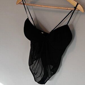 La Vie En Rose Black Bodysuit Size M/L No underwire, Lightly Lined Adjustable